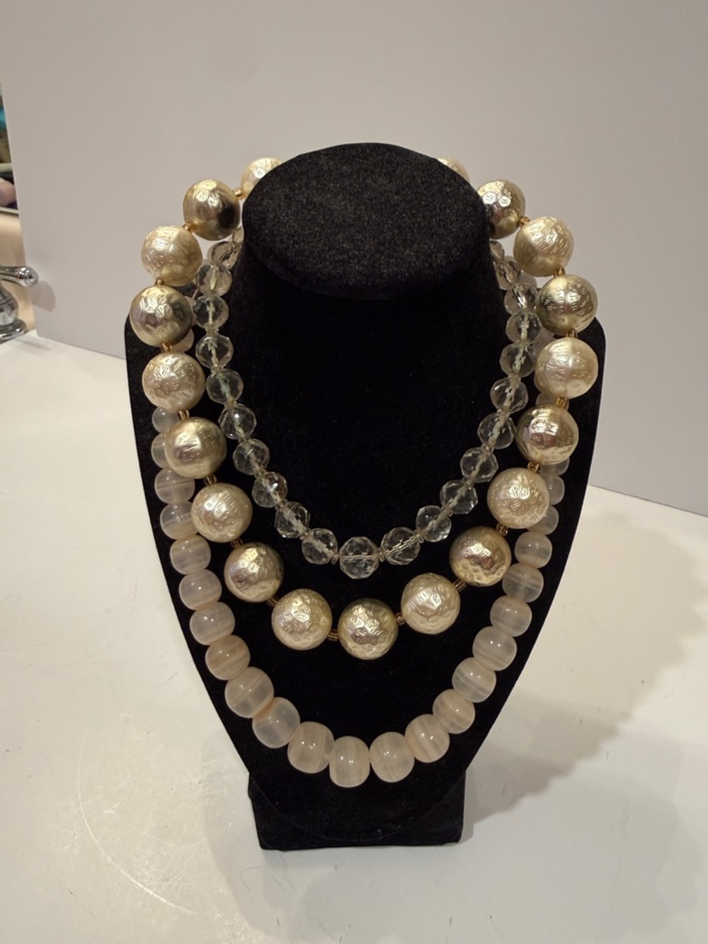 Vintage Bundle Necklace Set of Three Necklaces Faux Pearl and Glass